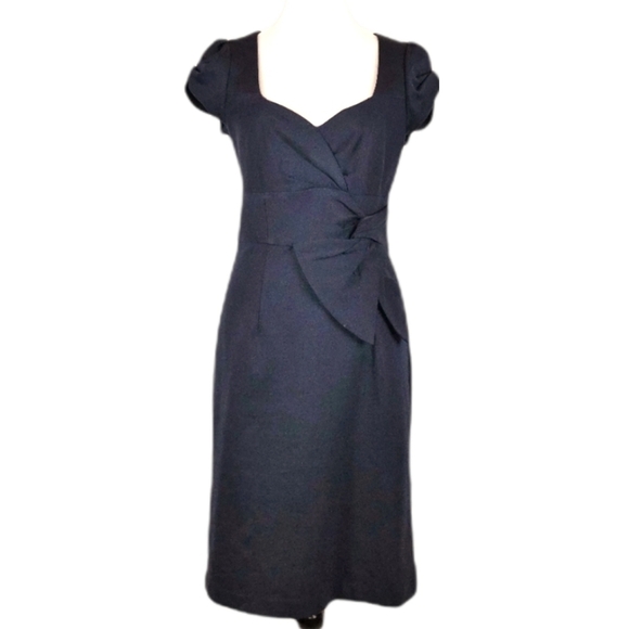 Nanette Lepore Navy Blue Sweetheart Illusion Bow Accent Sheath Dress - Picture 1 of 11
